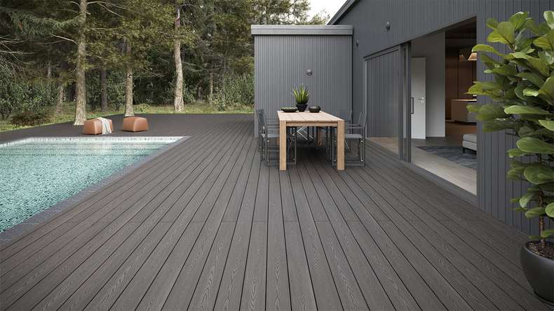 planeo SolidWood WPC Terrassendiele Massiv - Hellgrau 3.6m französisch/strukturiert