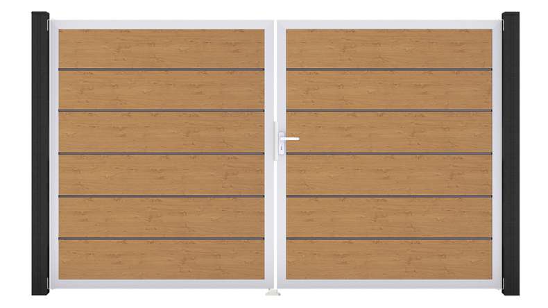 planeo Gardence Simply Premium - PVC-Tor 2-flügelig Asteiche Natur mit Alurahmen 300 x 180 cm