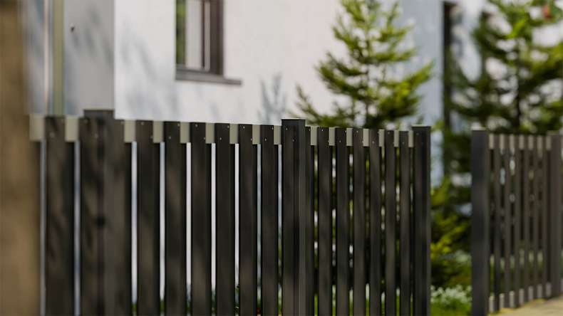 planeo Gardence Premade - BPC-Gartenzaun Vorgartenzaun Anthrazit mit EV1 Silber Querriegel 180 x 90cm