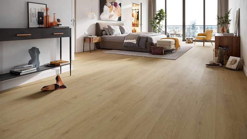 planeo Rigid Klick Vinyl - HOMEtec Pro 50 IXPE Warm Sand Oak | Trittschalldämmung integr. (RP-E50-5)