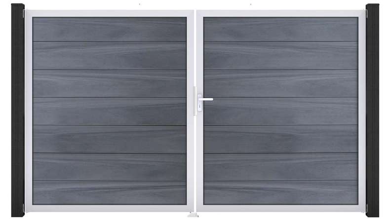 planeo Gardence Strong XL - BPC-Tor - DIN Rechts 2-flügelig Steingrau co-ex mit Silber-Alurahmen
