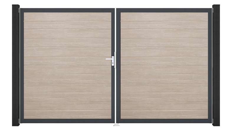 planeo Gardence Simply Small - PVC-Tor 2-flügelig Sheffield Oak mit Alurahmen 300 x 180 cm