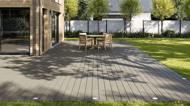 planeo AntikWood WPC-Terrasse Komplett-Set Massivdiele - Steingrau antik gealtert