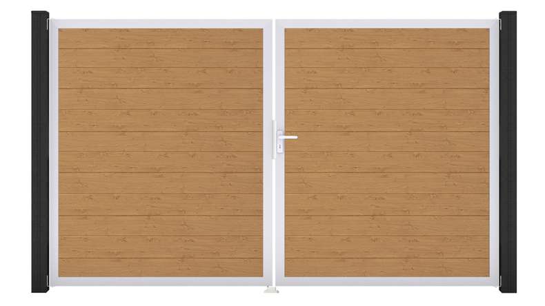 planeo Gardence Simply Small - PVC-Tor 2-flügelig Asteiche Natur mit Alurahmen 300 x 180 cm
