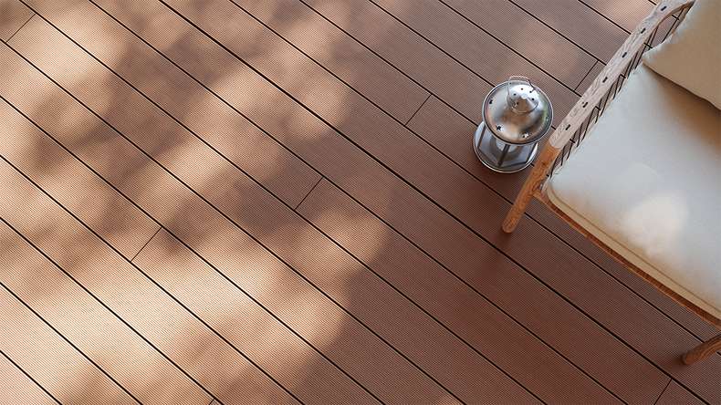 planeo LineWood WPC Terrassendiele Massiv - Hellbraun gerillt/genutet