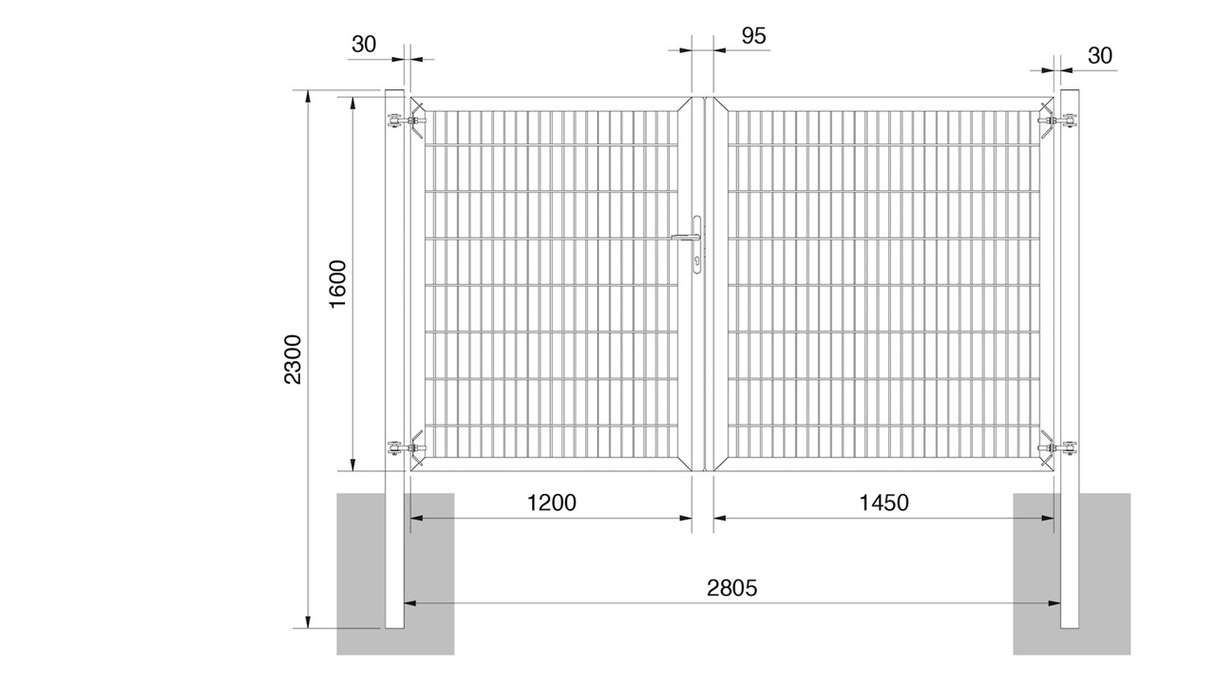 planeo Universaltor schwer 2-flg. Asymetrisch Feuerverzinkt H 1600 x B 2650 inkl. Torpfosten