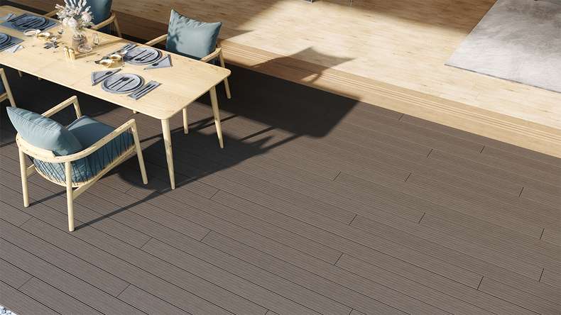 planeo LightWood WPC-Terrasse Komplett-Set Hohlkammerdiele - Hellgrau gerillt/genutet