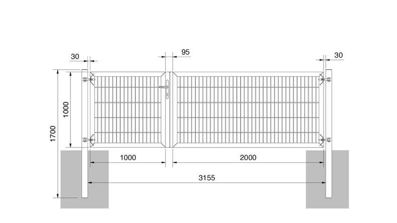planeo Universaltor schwer 2-flg. Asymetrisch Feuerverzinkt H 1000 x B 3000 inkl. Torpfosten