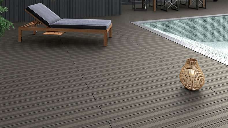 planeo SolidWood WPC Terrassendiele Massiv - Hellgrau 3.6m französisch/strukturiert