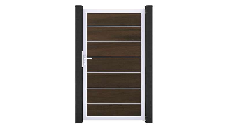 planeo Gardence Deluxe - BPC-Universaltor Walnuss co-ex mit Silber-Alurahmen 100 x 180 x 4 cm