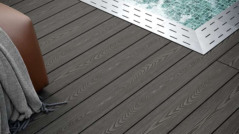 planeo SolidWood WPC-Terrasse Komplett-Set Massivdiele - Dunkelgrau französisch/strukturiert