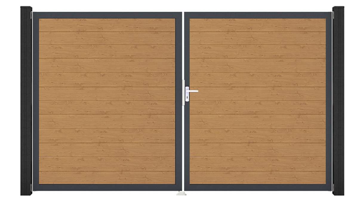 planeo Gardence Simply Small - PVC-Tor 2-flügelig Asteiche Natur mit Alurahmen 300 x 180 cm