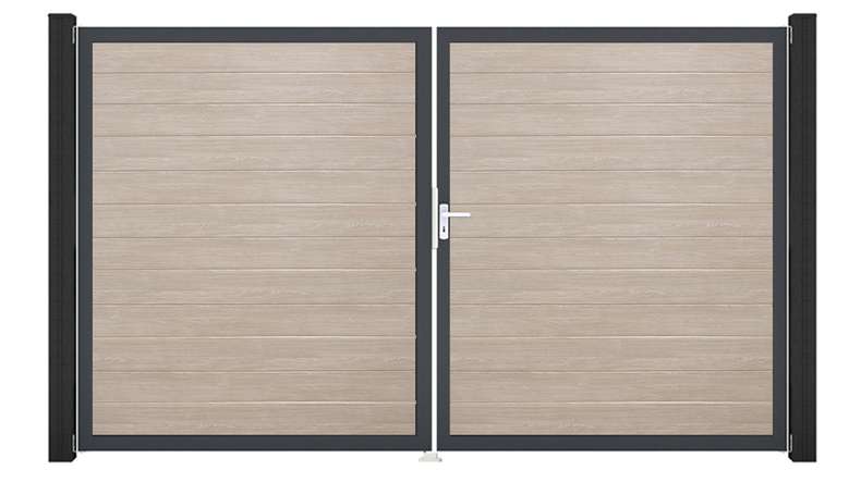 planeo Gardence Simply Small - PVC-Tor 2-flügelig Sheffield Oak mit Alurahmen 300 x 180 cm