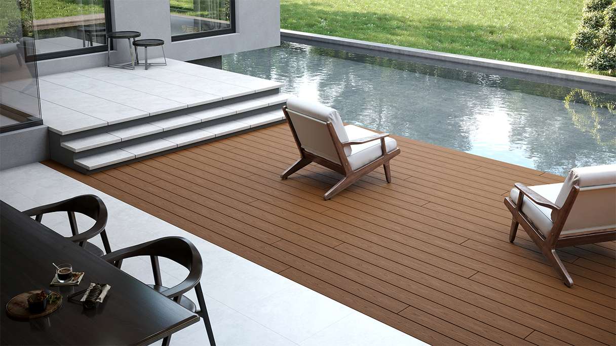 planeo CoEXWood WPC Terrassendiele Massiv ummantelt - Sand/Karamell 3m strukturiert