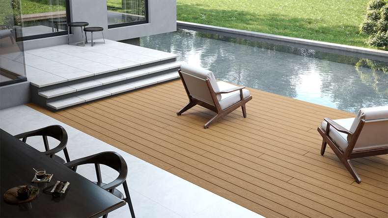 planeo CoEXWood WPC Terrassendiele Massiv ummantelt - Sand/Karamell 3.6m strukturiert