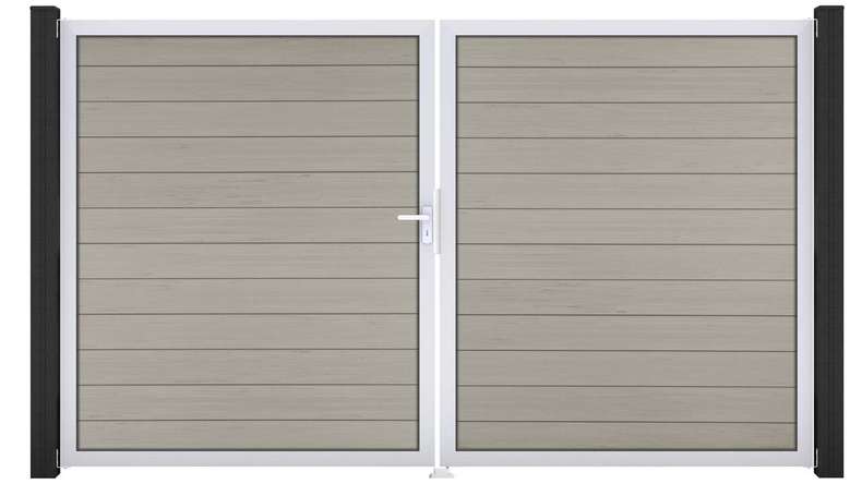 planeo Gardence Strong - BPC-Tor - DIN Links 2-flügelig Bi-Color Sand mit Silber-Alurahmen