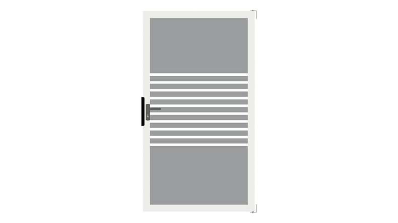 planeo Gardence Flair - Glas-Sichtschutz Tor DIN links Streifen mit Anthrazit-Alurahmen 100 x 180 cm