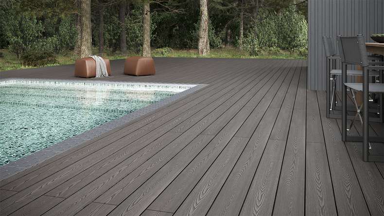 planeo SolidWood WPC Terrassendiele Massiv - Hellgrau 3.6m französisch/strukturiert