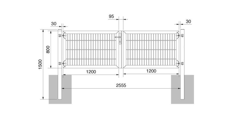 planeo Universaltor schwer 2-flg. Symetrisch Moosgrün H 800 x B 2400 inkl. Torpfosten