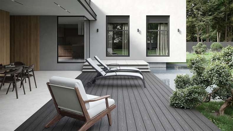 planeo CoEXWood WPC-Terrasse Komplett-Set Massivdiele 4.2m (50.63m²) - Grau/Zement strukturiert