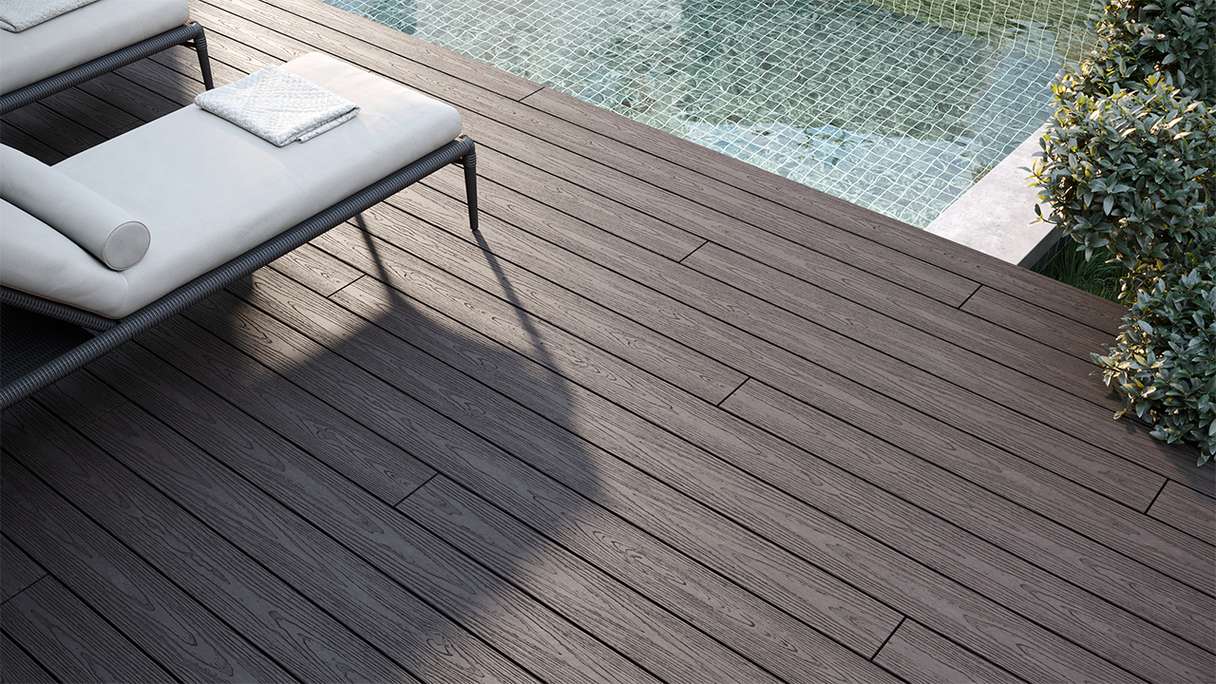 planeo CoEXWood WPC-Terrasse Komplett-Set Massivdiele - Hellbraun/Dunkelbraun strukturiert