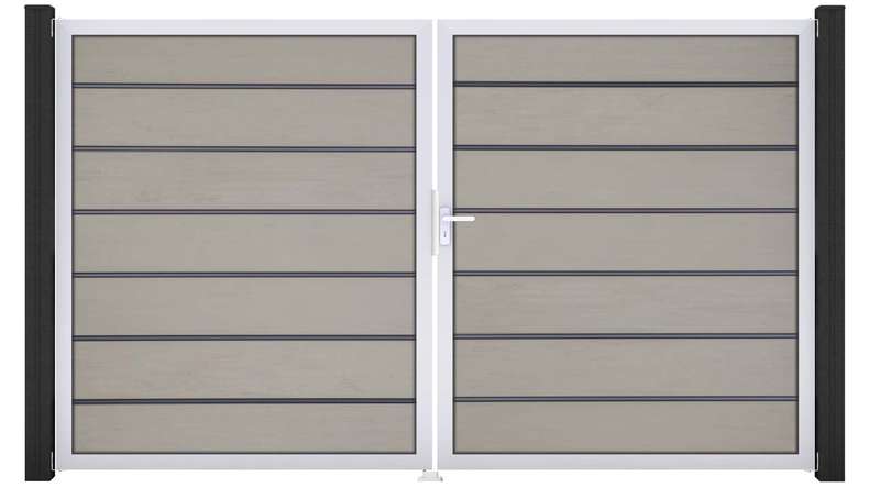 planeo Gardence Deluxe - BPC-Tor - DIN Rechts 2-flügelig Bi-Color Sand mit Silber-Alurahmen