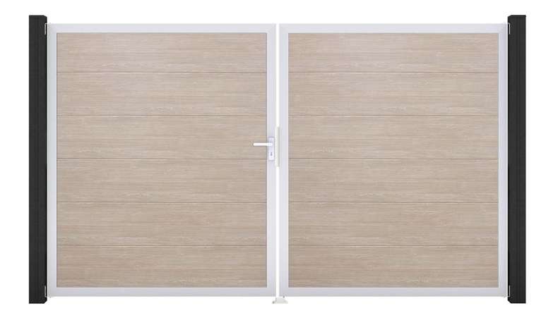 planeo Gardence Simply - PVC-Tor 2-flügelig Sheffield Oak mit Alurahmen 