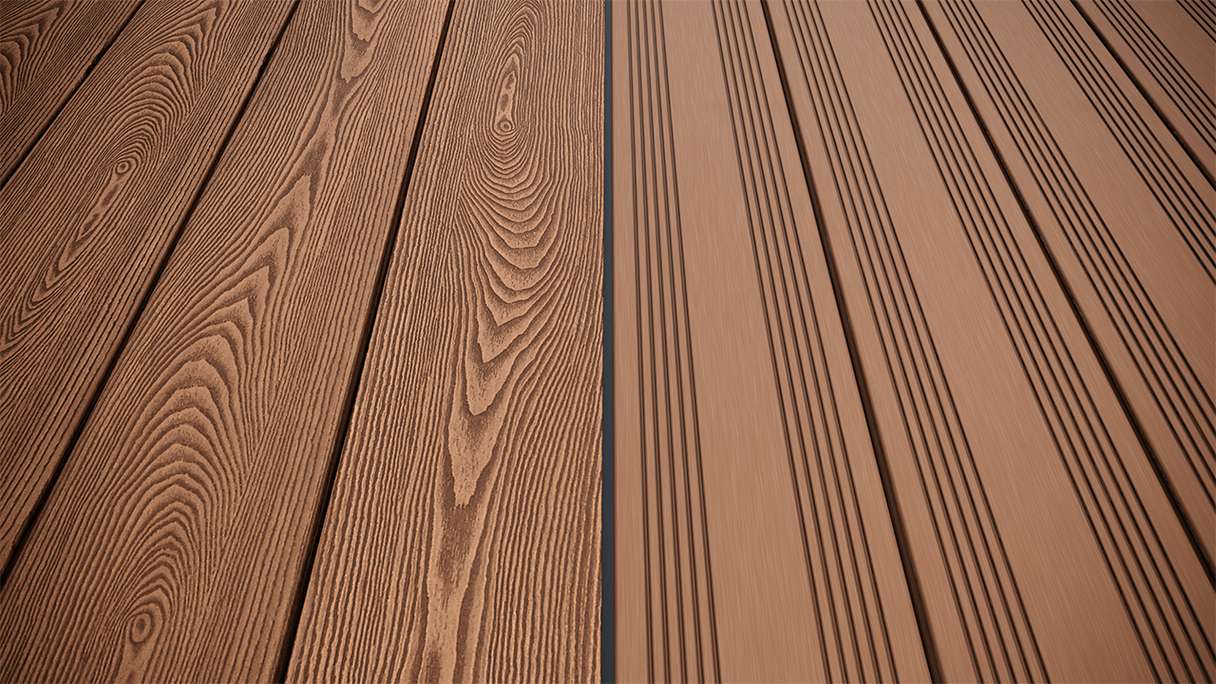 planeo SolidWood WPC Terrassendiele Massiv - Hellbraun 3m französisch/strukturiert