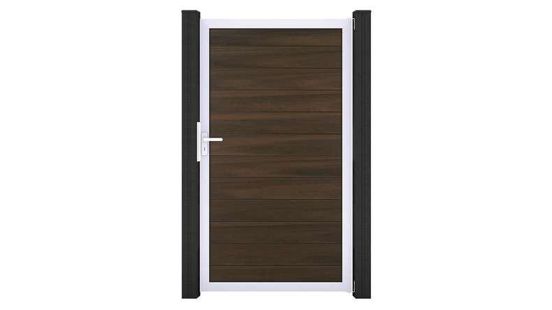 planeo Gardence Strong - BPC-Universaltor Walnuss co-ex mit Silber-Alurahmen 100 x 180 cm