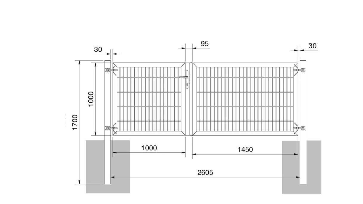 planeo Universaltor schwer 2-flg. Asymetrisch Moosgrün H 1000 x B 2450 inkl. Torpfosten