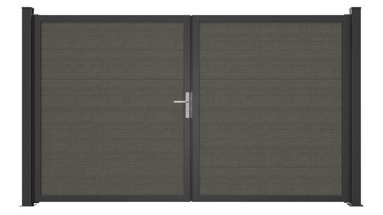 planeo Gardence Simply Guard - PVC-Tor - 2-flügelig Grey Ash Cut mit Alurahmen 300 x 180 cm