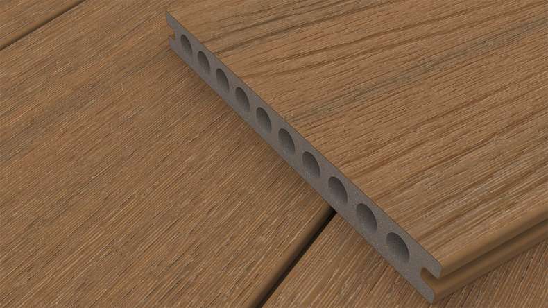 planeo MAXLine Nature - 3m WPC CoEx ummantelte XL Terrassendiele Verbundprofil leicht - Burma Teak strukturiert/glatt gebürstet