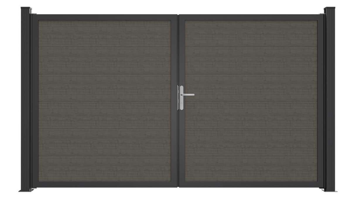 planeo Gardence Simply Guard - PVC-Tor - 2-flügelig Grey Ash Cut mit Alurahmen 300 x 180 cm