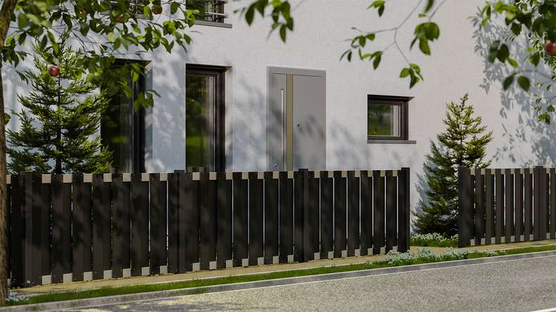 planeo Gardence Premade - BPC-Gartenzaun Vorgartenzaun Anthrazit mit EV1 Silber Querriegel 180 x 90cm