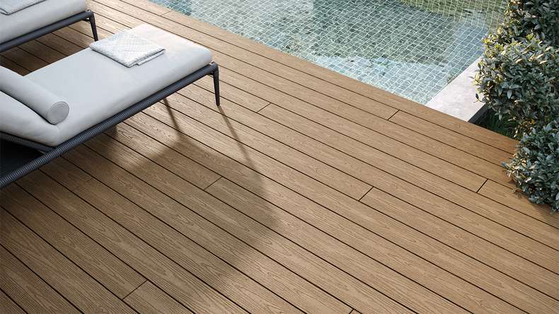 planeo CoEXWood WPC-Terrasse Komplett-Set Massivdiele - Sand/Karamell strukturiert