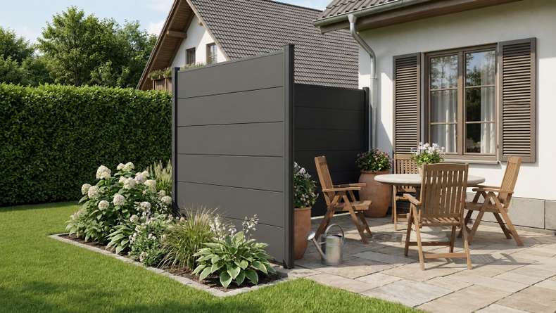 planeo Gardence Simply - PVC-Steckzaun Quadratisch Anthrazitgrau 180 x 180 cm