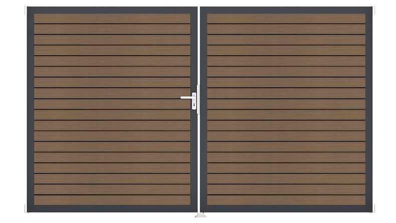 planeo Gardence Trendy - BPC-Rhombus-Tor - DIN Links 2-flügelig Teak co-ex mit Anthrazit Alu-Rahmen | DB703
