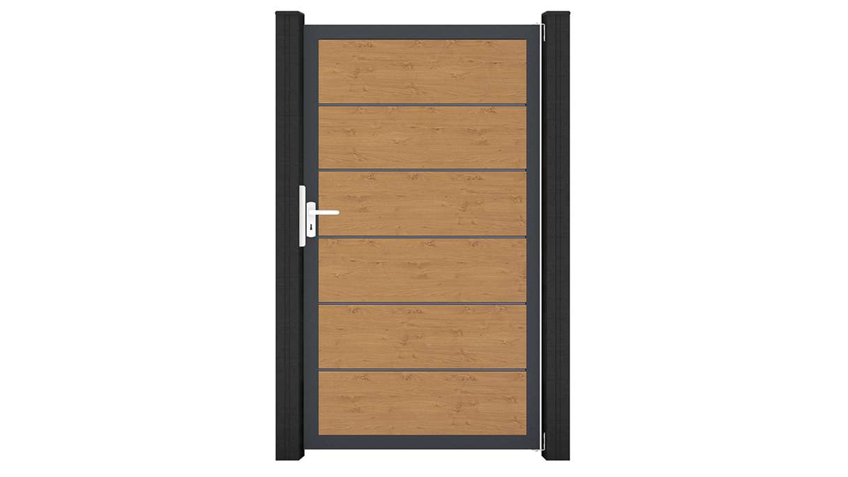 planeo Gardence Simply Premium - PVC-Universaltor Asteiche Natur mit Alu-Rahmen 100 x 180 cm