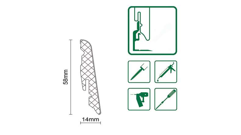 planeo Sockelleiste SolutionX 2in1 - 2400 x 14 x 58 mm Eiche Hellgrau (SL0076)