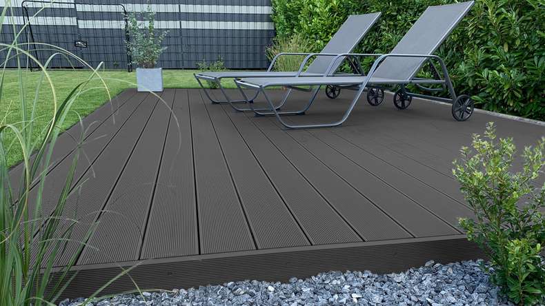 Komplett-Set TitanWood 5m Massivdiele Rillenstruktur dunkelgrau 55.8m² inkl. Alu-UK