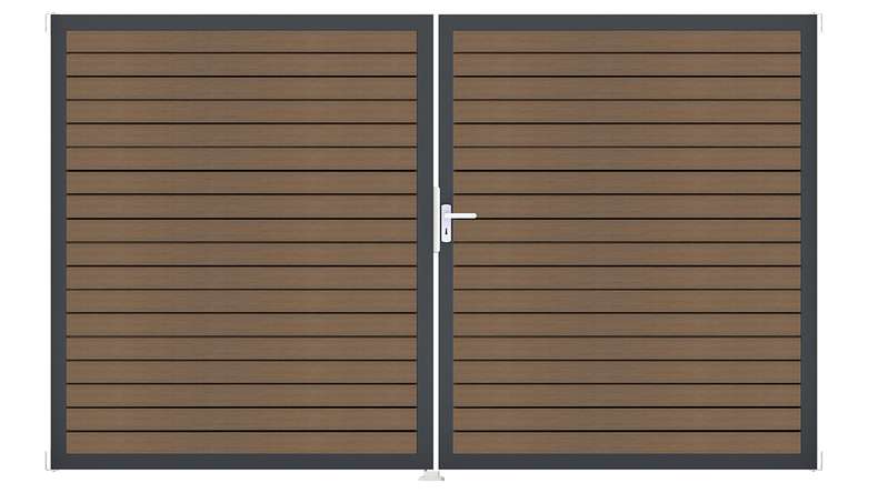 planeo Gardence Trendy - BPC-Rhombus-Tor - DIN Rechts 2-flügelig Teak co-ex mit Anthrazit Alu-Rahmen | DB703