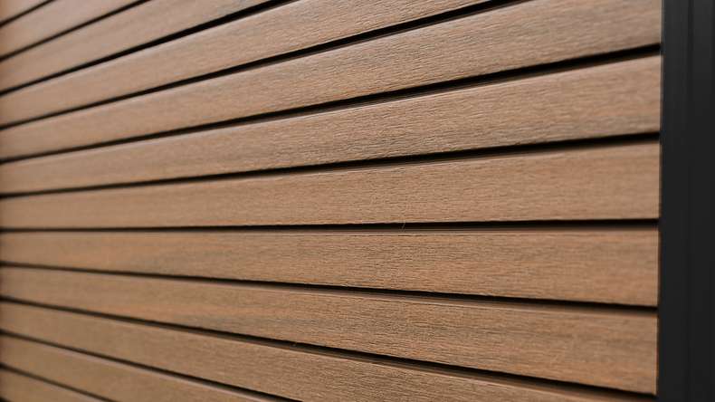 planeo LINEA - WPC CoEx Rhombus Steckzaun Burma Teak 176 x 183 cm