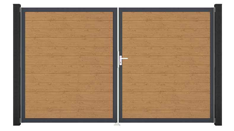 planeo Gardence Simply Small - PVC-Tor 2-flügelig Asteiche Natur mit Alurahmen 300 x 180 cm
