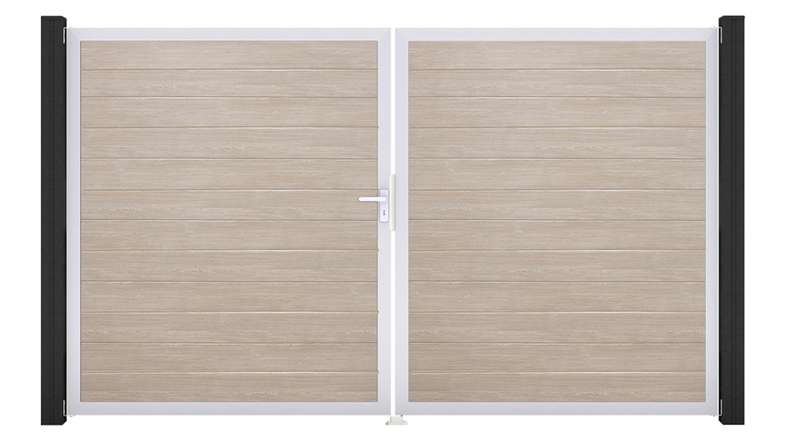 planeo Gardence Simply Small - PVC-Tor 2-flügelig Sheffield Oak mit Alurahmen 300 x 180 cm
