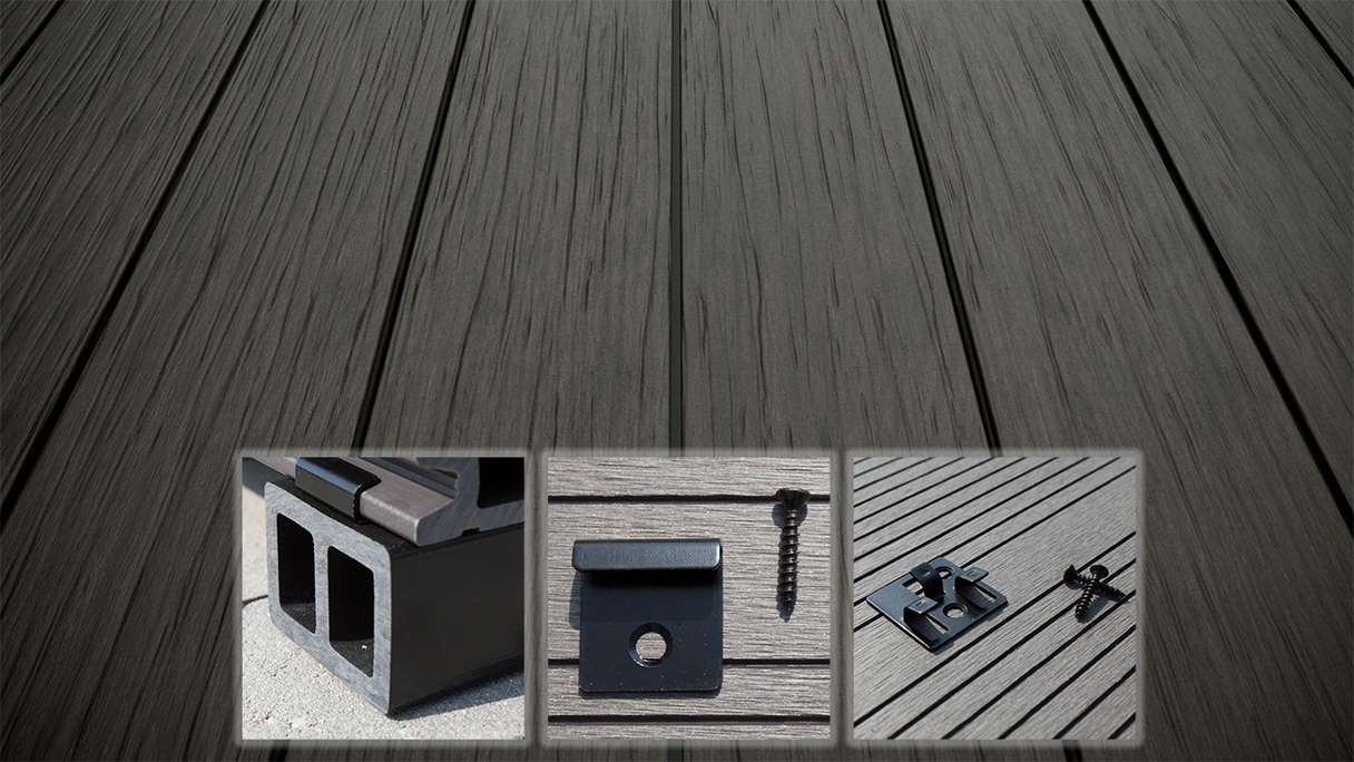 planeo AntikWood WPC-Terrasse Komplett-Set Massivdiele - Anthrazitgrau antik gealtert