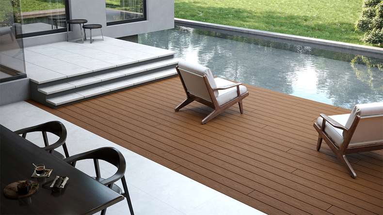planeo CoEXWood WPC Terrassendiele Massiv ummantelt - Sand/Karamell 4.8m strukturiert