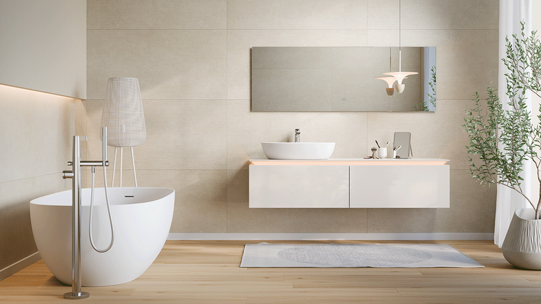 planeo Wandverkleidung SPC - CeraRock Tile Stripes Concrete Tan XL 280 x 117,5 cm