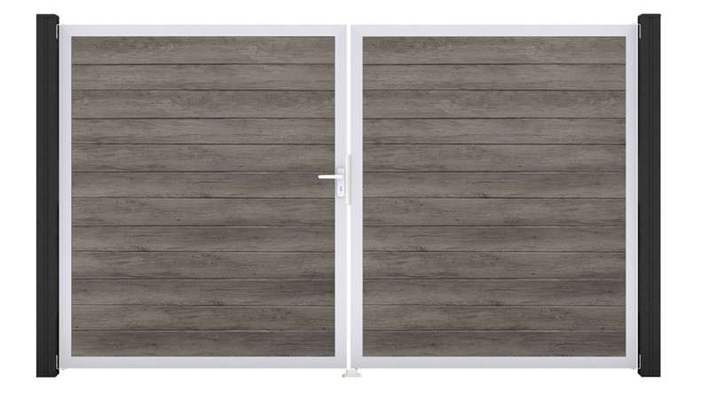 planeo Gardence Simply Small - PVC-Tor 2-flügelig Monument Oak mit Alurahmen 300 x 180 cm
