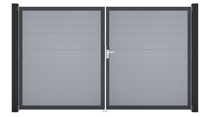 planeo Gardence Simply Small - PVC-Tor 2-flügelig Silbergrau mit Alurahmen 300 x 180 cm
