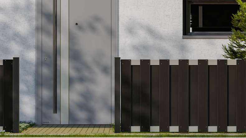 planeo Gardence Premade - BPC-Gartenzaun Vorgartenzaun Anthrazit mit EV1 Silber Querriegel 180 x 90cm